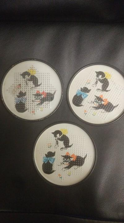 Mid century metal cat drink coasters