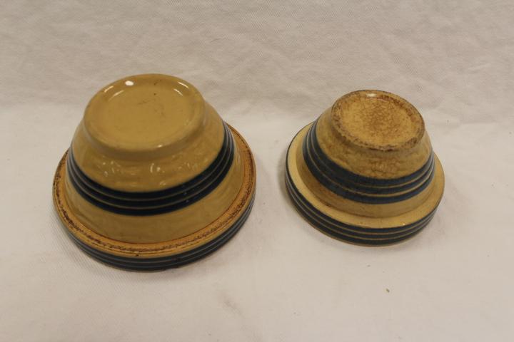 Set of 2 Yellow Ware Bowls w/ Blue Stripes
