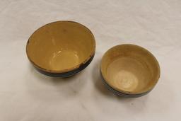 Set of 2 Yellow Ware Bowls w/ Blue Stripes