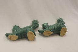 Van Briggle Set of 2 Candle Sticks, Mottled Green