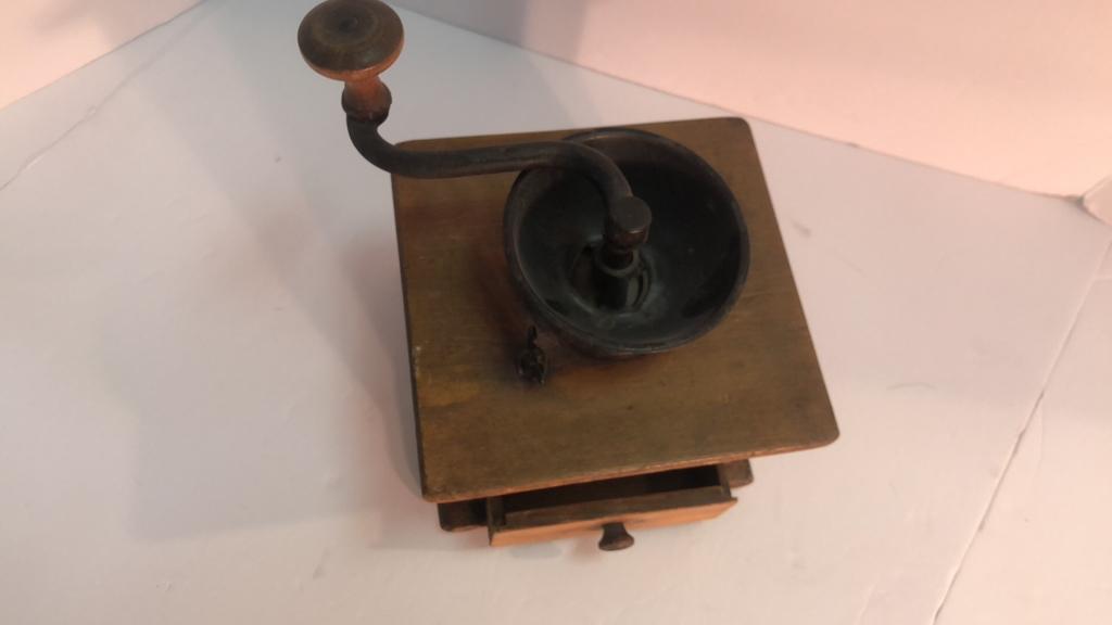 Wood and Cast Iron Coffee Grinder.