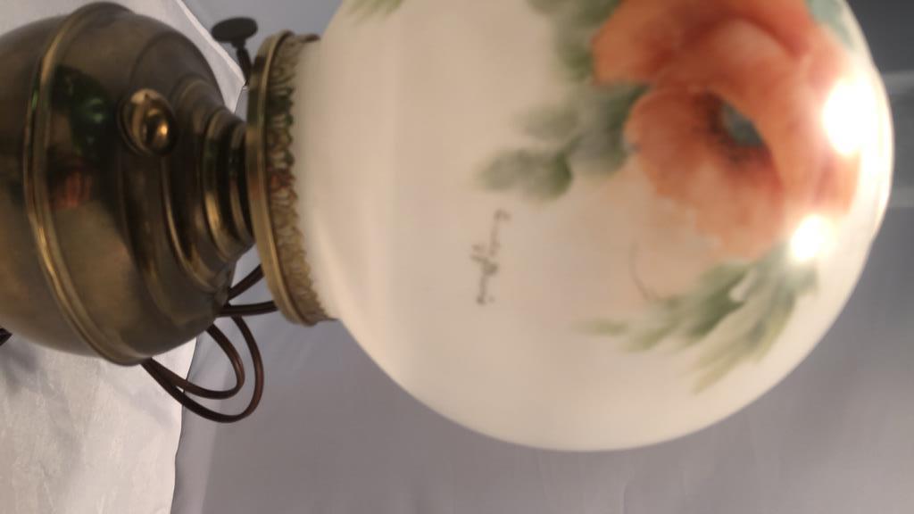 Electrified Oil Lamp With Hand Painted Globe.