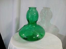 Large Green Balloon Glass Vase