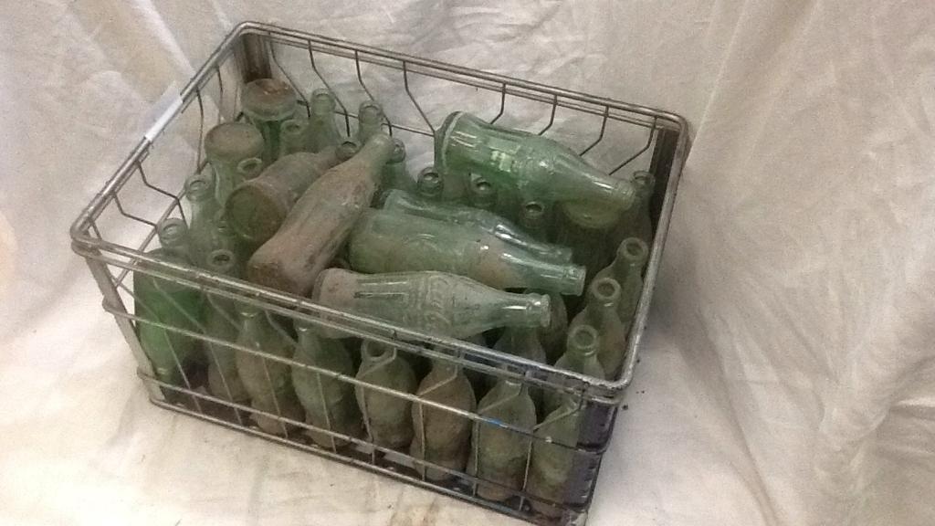 Metal Crate Full of VIntage Coke Bottles.