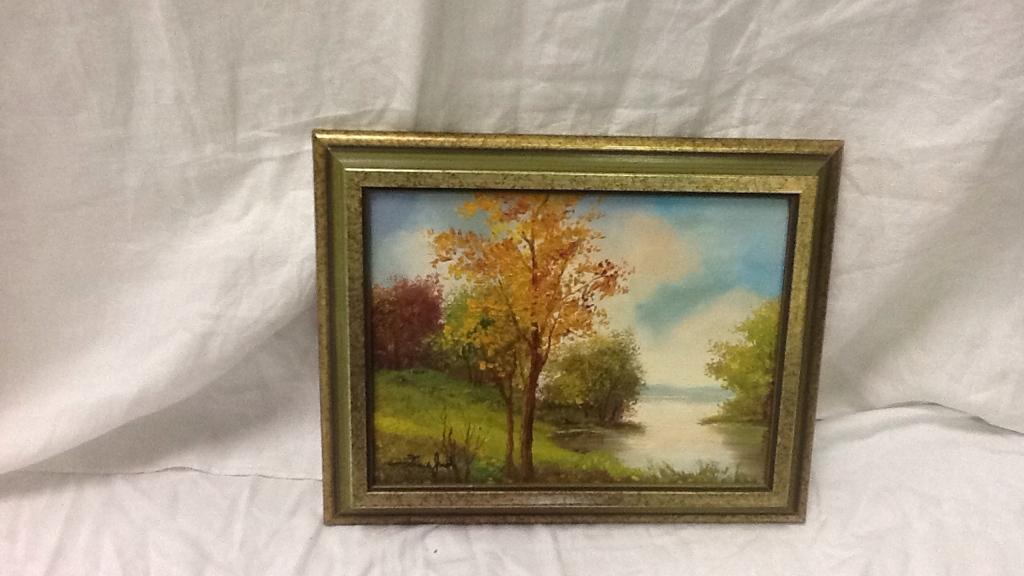 Small Framed Artwork with Tree and River scene