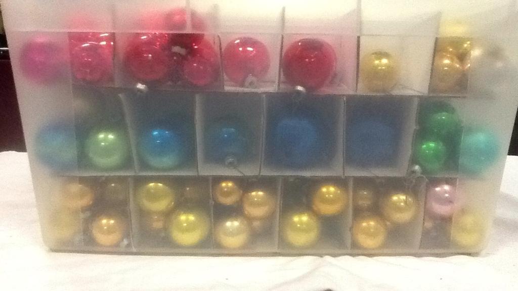 Tote of Christmas Balls & Decor