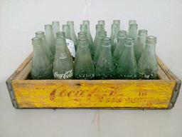 Coca Cola Wood Crate & Vintage Glass Coke Bottles