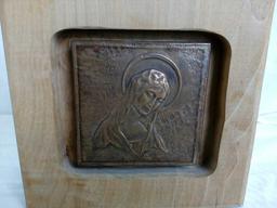 Mother Mary on Copper Plate Inset in a Wood Block