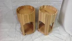 Round Wood Plant Stand Set of Two (2)