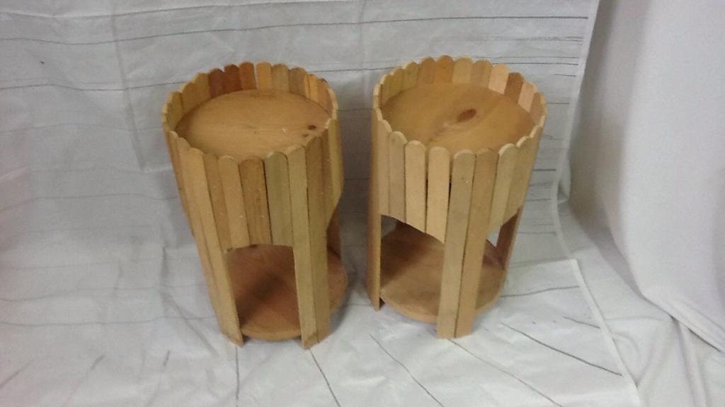 Round Wood Plant Stand Set of Two (2)