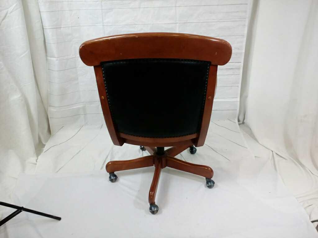 Wood & Faux Leather Rolling Office Chair