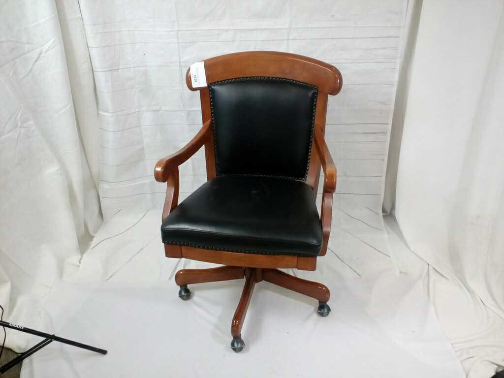 Wood & Faux Leather Rolling Office Chair