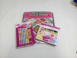 LOT OF COLORING BOOKS AND CRAYONS