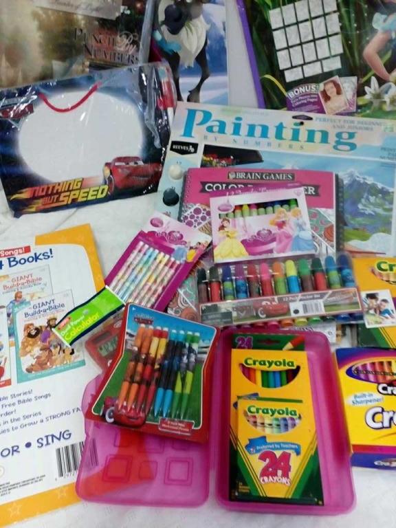 LOT OF COLORING BOOKS AND CRAYONS