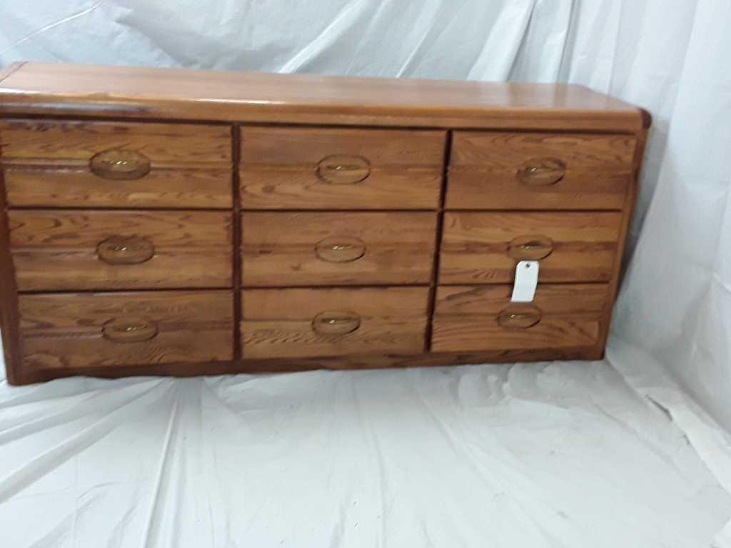 Vintage Dresser with 9 drawers Brass Accents