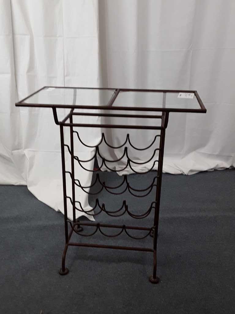 WINE RACK SIDE TABLE WITH GLASS TOP