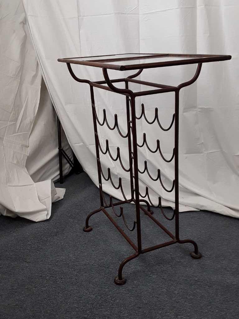 WINE RACK SIDE TABLE WITH GLASS TOP