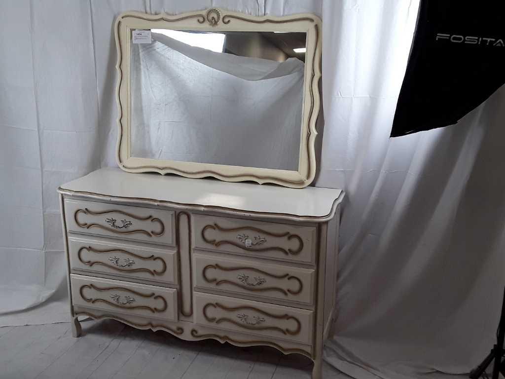 WHITE & GOLD FRENCH PROV DRESSER & MIRROR