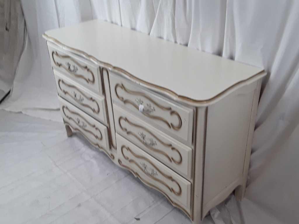 WHITE & GOLD FRENCH PROV DRESSER & MIRROR