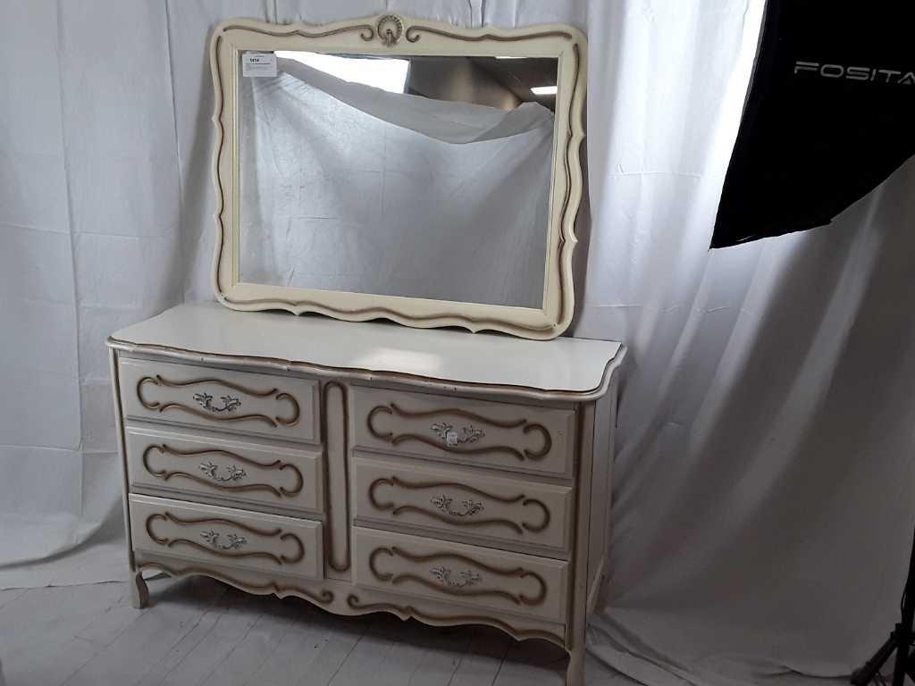 WHITE & GOLD FRENCH PROV DRESSER & MIRROR