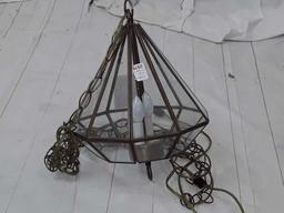 LEADED GLASS HANGING LAMP DIAMOND SHAPE