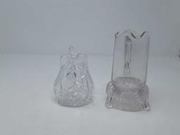 2 CUT GLASS SMALL PITCHERS 1-FOOTED BOTTOM