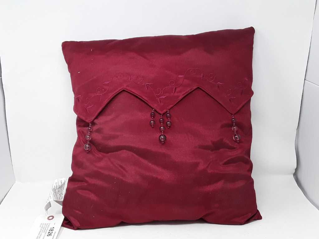 3 THROW PILLOWS 2 ASIAN DESIGN & 3RD SOLID BURGUNY