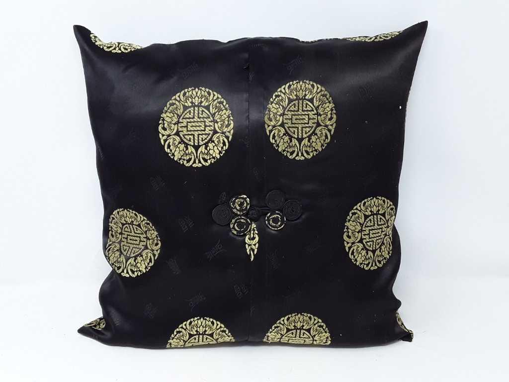 3 THROW PILLOWS 2 ASIAN DESIGN & 3RD SOLID BURGUNY