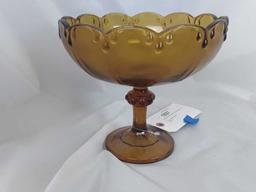 LARGE BROWN CANDY DISH ON PEDISTAL 7.5" H