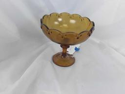 LARGE BROWN CANDY DISH ON PEDISTAL 7.5" H