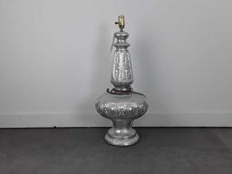 SILVER PAINTED TABLE LAMP 28" H 12" DIAMI
