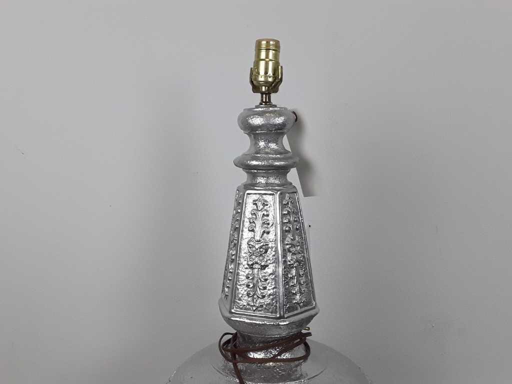 SILVER PAINTED TABLE LAMP 28" H 12" DIAMI