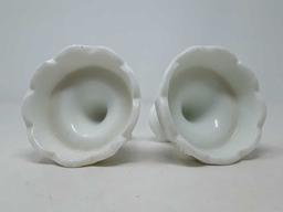 PAIR OF HOB KNOB MILK GLASS CANDLE HOLDERS W/BASES