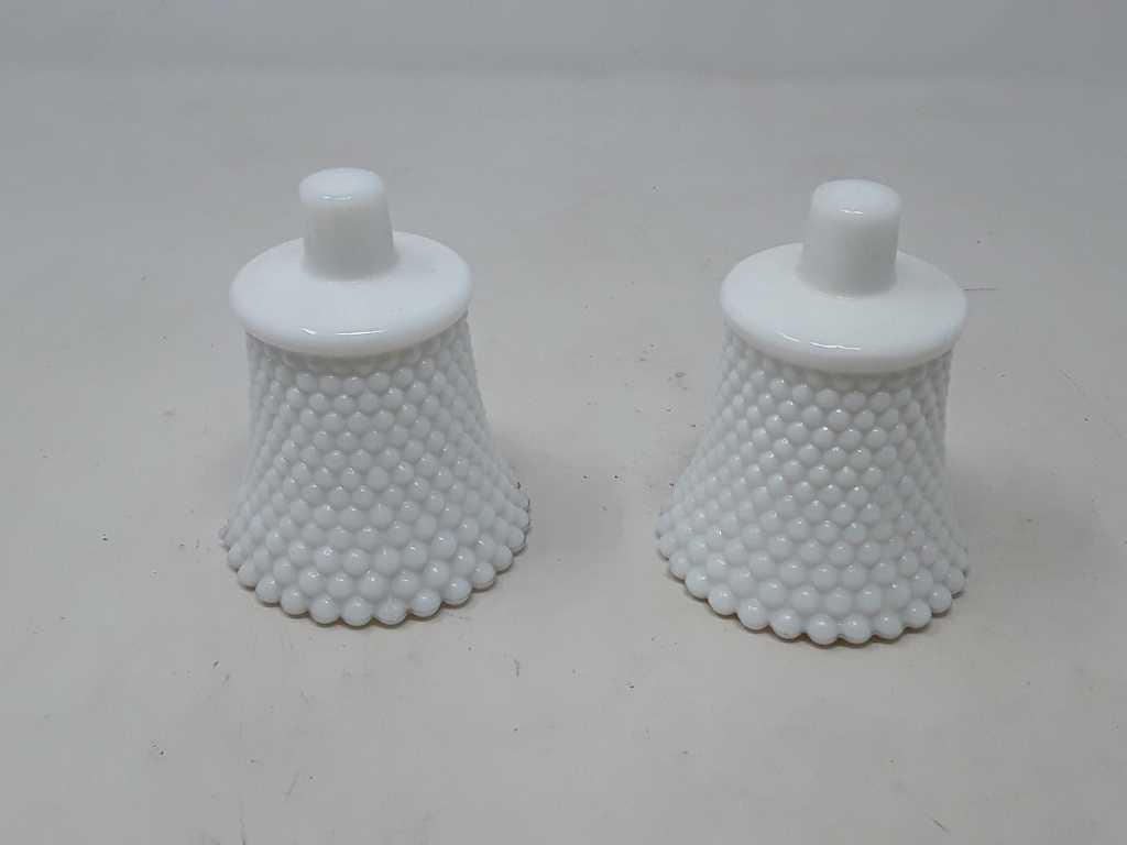 PAIR OF HOB KNOB MILK GLASS CANDLE HOLDERS W/BASES
