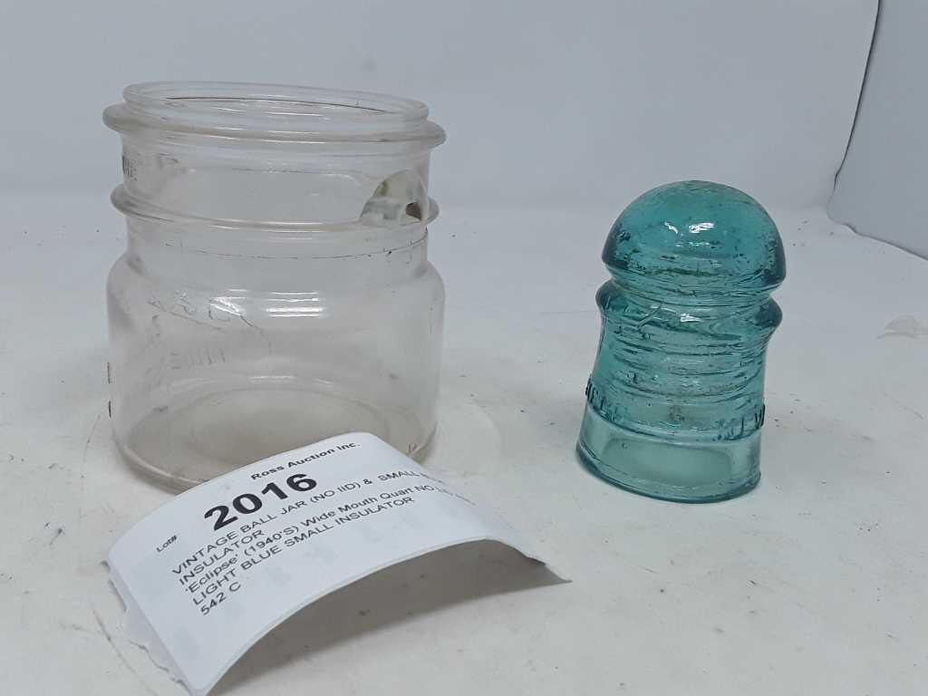 VINTAGE BALL JAR (NO lID) &  SMALL BLUE INSULATOR