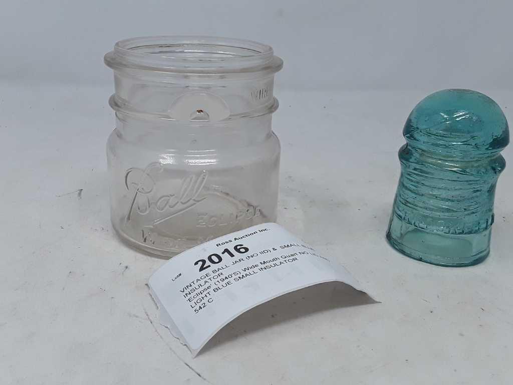 VINTAGE BALL JAR (NO lID) &  SMALL BLUE INSULATOR