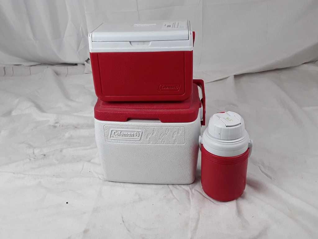 lot of 2 Coleman lunchbox coolers and drink jug