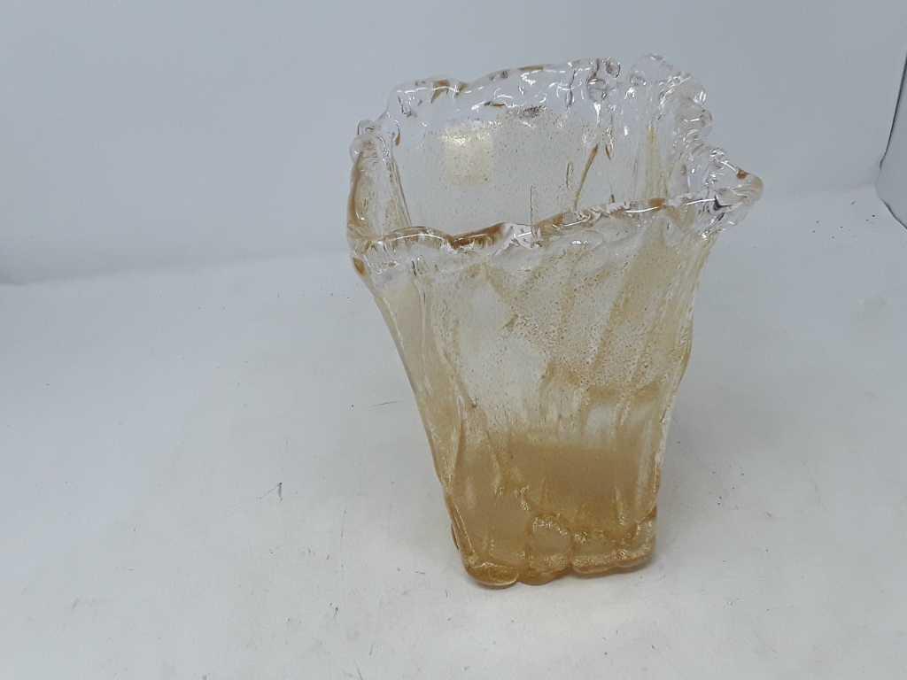 CLEAR & AMBER COLORED LARGE SQUARE VASE