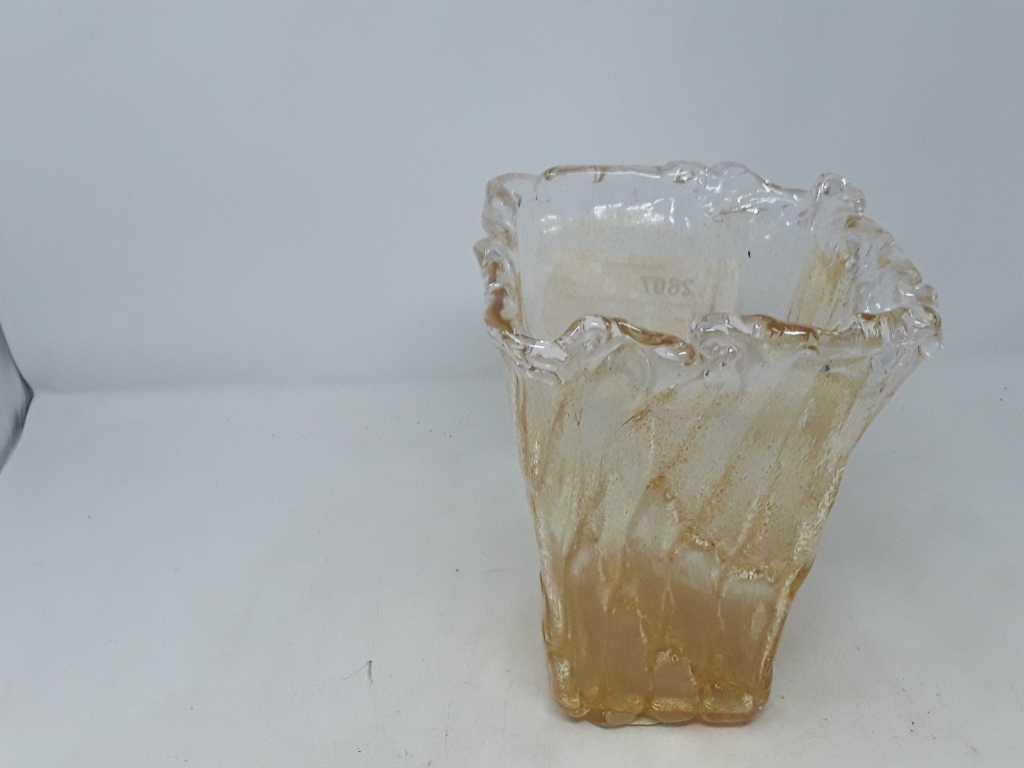 CLEAR & AMBER COLORED LARGE SQUARE VASE