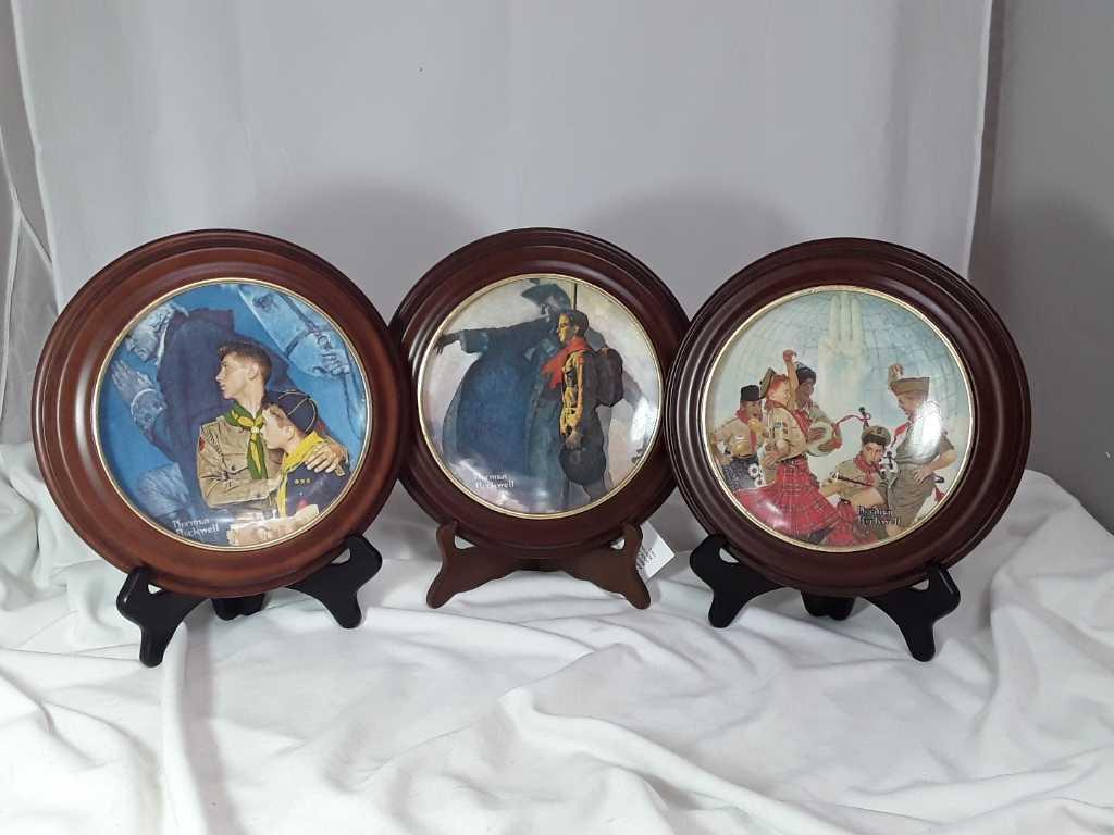 3 NORMAN ROCKWELL PLATES BOY SCOUT W/FRAMES