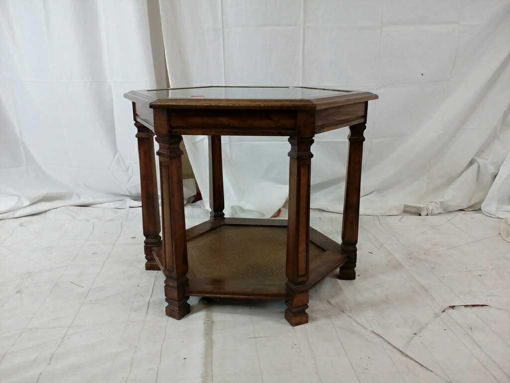 Octagon side table with glass top.