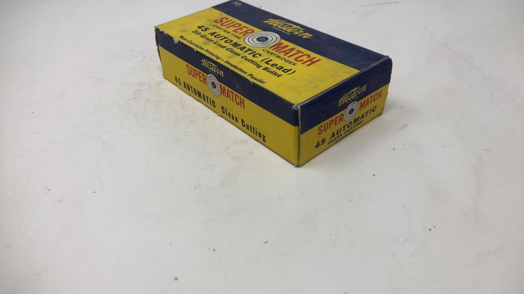 1 Box of Vintage Western 45 Auto Super Match Ammo.