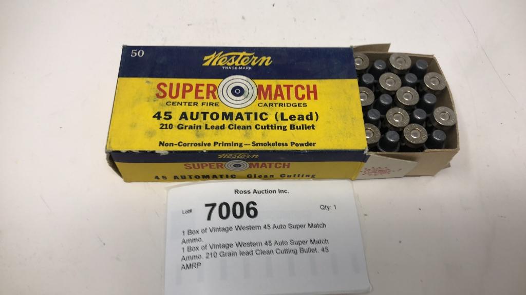 1 Box of Vintage Western 45 Auto Super Match Ammo.