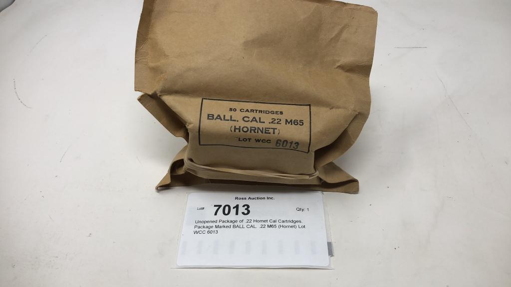 Unopened Package of .22 Hornet Cal Cartridges.