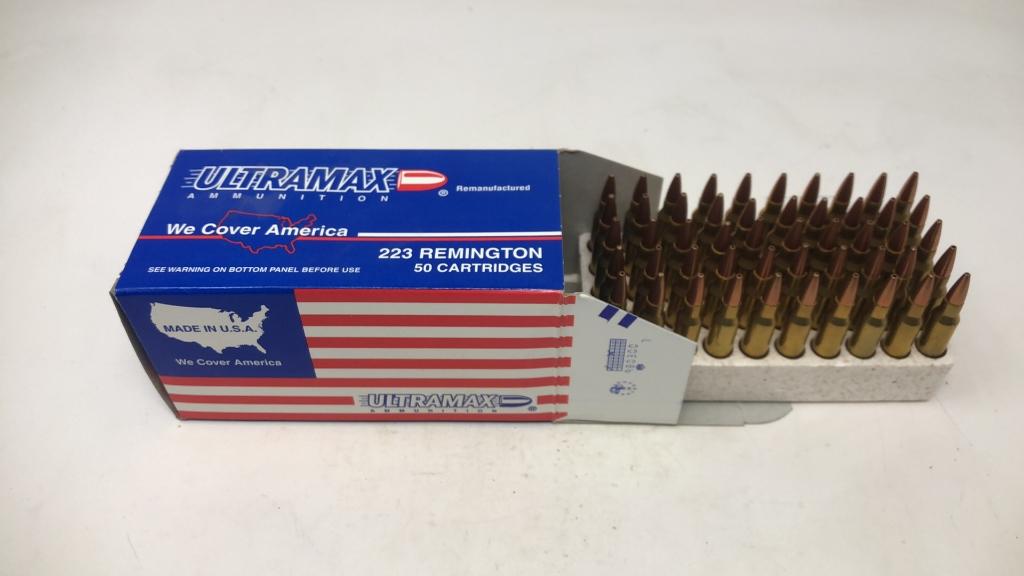 1 Box of UltraMax 223REM Hollow-Point Cartridges.