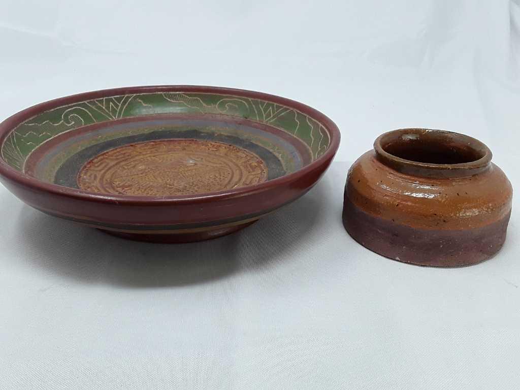 2 antique clay dishes