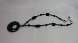 Shiny Black Bead Set: Necklace, Bracelet, Earrings