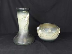 Roseville Pottery Freesia Grn Jardiniere Pedestal