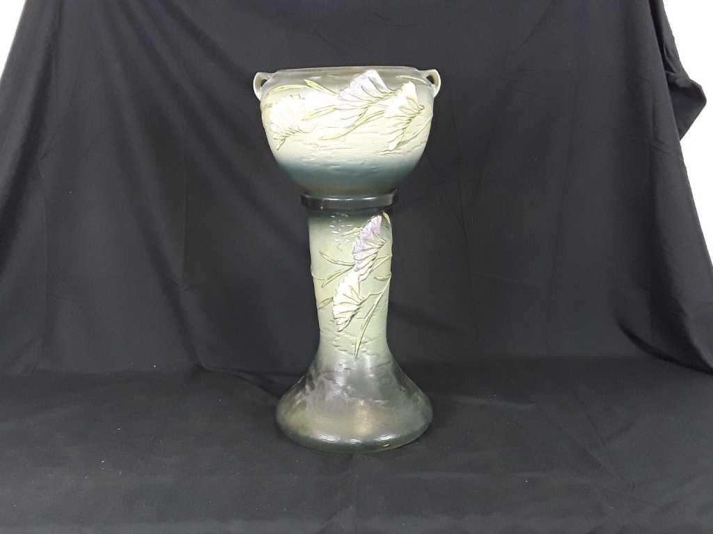 Roseville Pottery Freesia Grn Jardiniere Pedestal