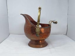 Antique Copper Coal Scuttle w/Delft Handles